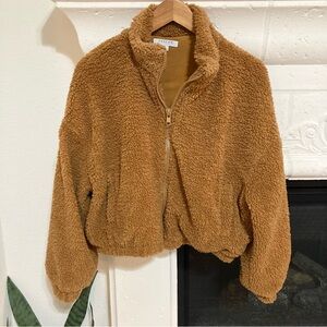 Brown Teddy Sherpa Crop Jacket Size Medium M